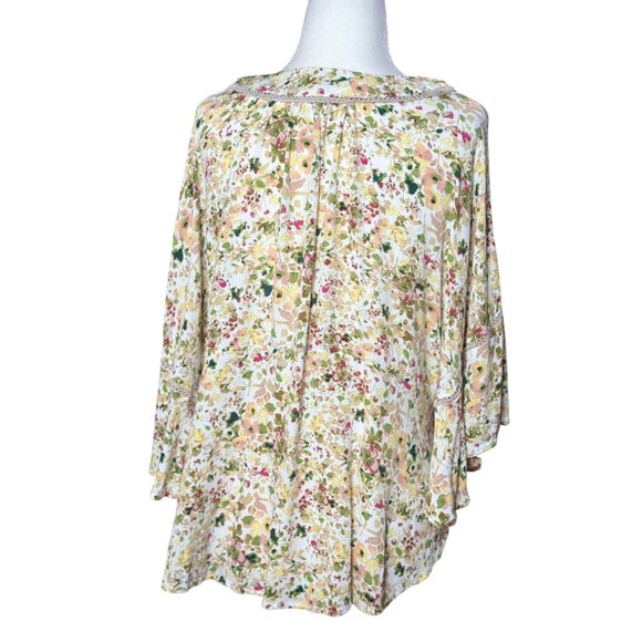 Flint&Moss Womens M Floral Boho Kimono Sleeve Top V Neck Pink Tunic Blouse Chic - Picture 3 of 10